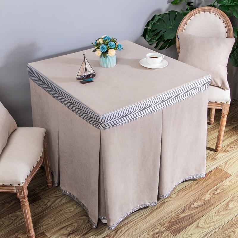 新款烤火罩北欧棉麻薄款电暖桌罩素色电炉罩正方形麻将机防尘罩套