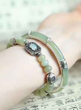 925银新中式竹节晴水青玉手镯女