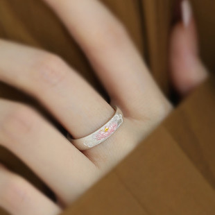 925银古法珐琅莲花开口戒指女简约时尚百搭小众高级感民族风指环