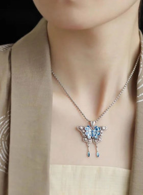 925银珐琅镂空蓝蝶新中式吊坠女