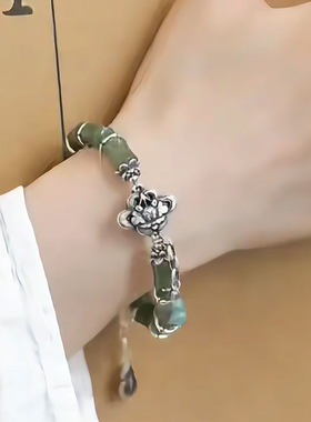 复古925银牡丹花竹叶葫芦手链女