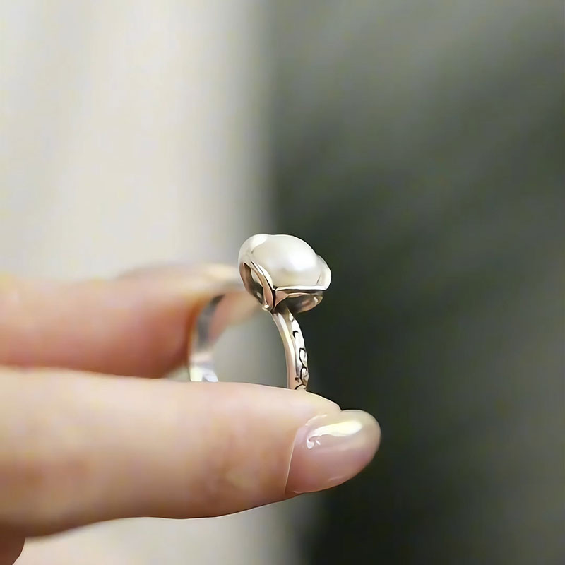 花朵珍珠925银新中式轻奢戒指