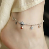 复古925银步步生莲脚链女新中式 国风小众设计莲花铃铛百搭足链