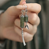 复古925银竹节耳环女新中式 国风小众高级感AB款 不规则气质耳坠