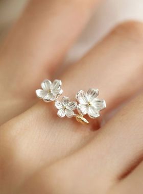 925银鸢尾花气质简约开口戒指女