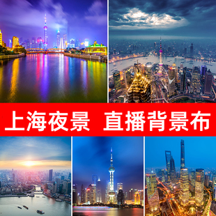 上海东方明珠夜色景色风景直播背景布3d立体建筑楼层大厦灯光直播背景墙图可移动网红主播背景布挂布3d直播间