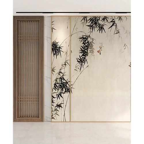 水墨竹子古风直播背景布新中式直播背景布3d立体背景墙场景布置高级感2024新款知识分享网红定制百货男女主播