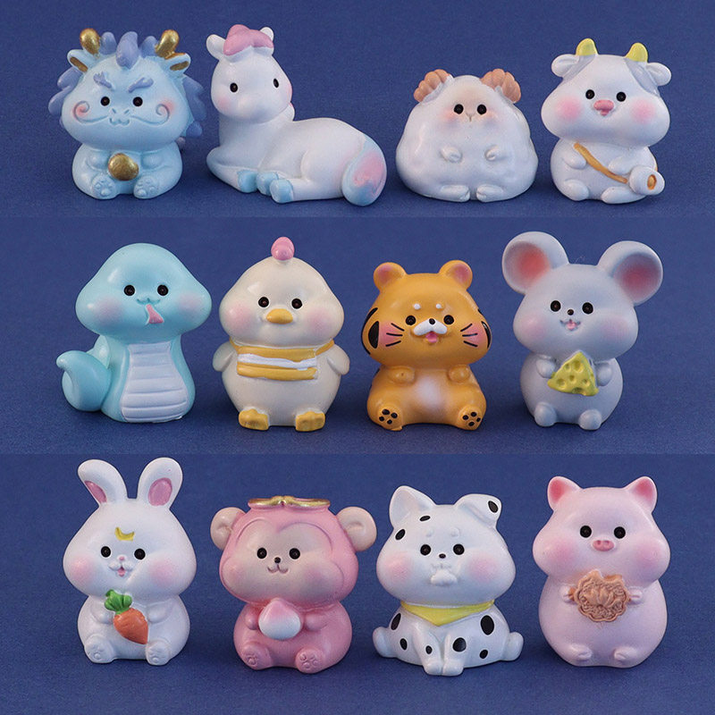 微景观盆景彩色树脂十二生肖摆件鼠牛虎兔龙蛇马羊猴鸡狗猪工艺品