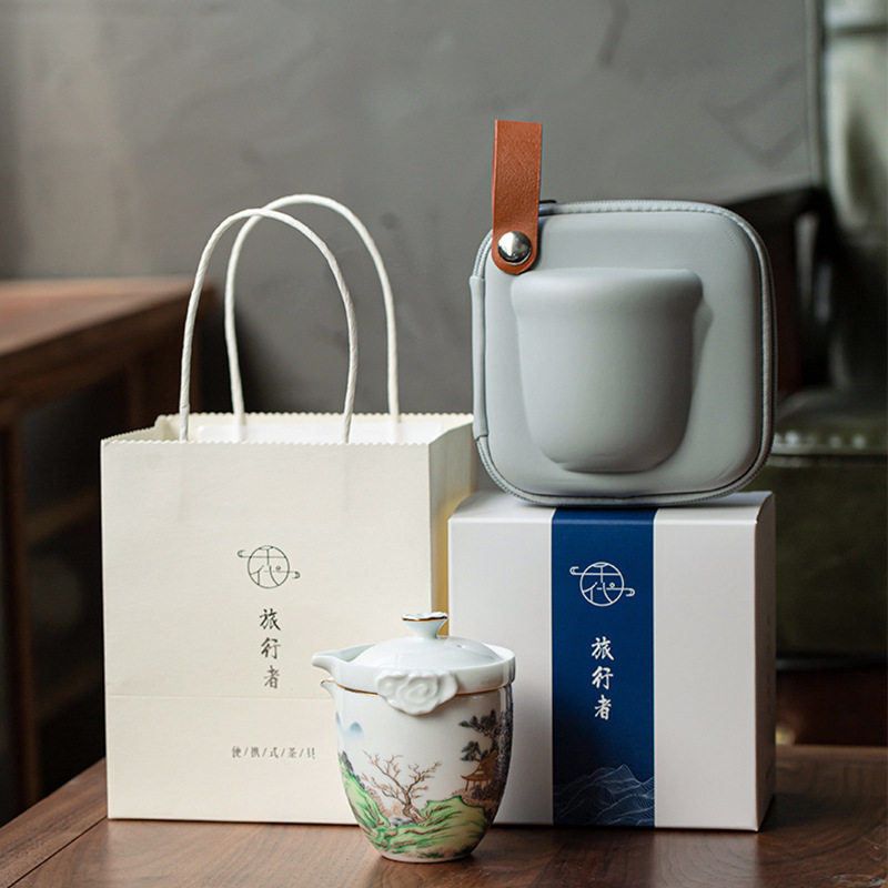 便携式旅行功夫茶具套装简约一壶四杯甜白瓷快客杯办公室茶壶家用
