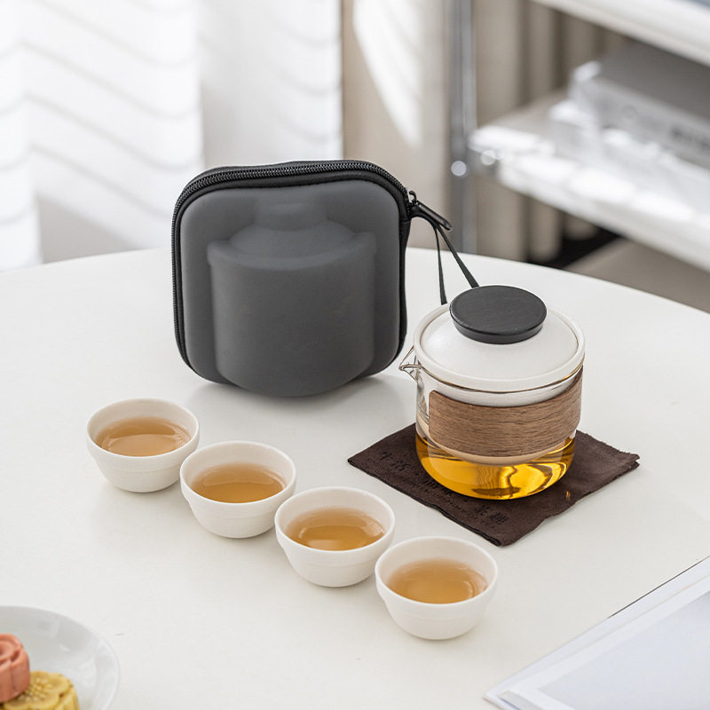 创意玻璃快客杯便携收纳一壶四杯户外旅游随身泡茶可印制