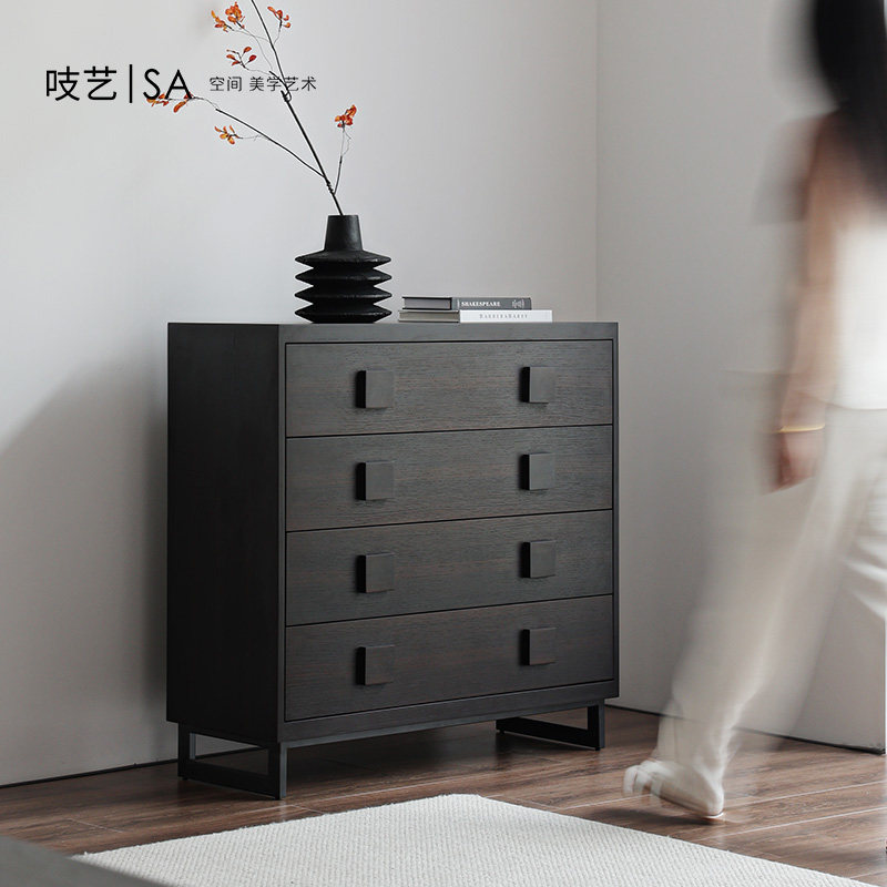 吱艺意式斗柜客厅卧室收纳储物柜设计师中古风床头柜靠墙边柜定制,住宅家具,斗柜,淘宝优惠券,粉丝福利购,淘宝优惠卷