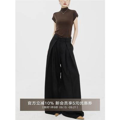 ABWEAR 黑色西装裤女2025年秋冬新款宽松高腰垂感拖地裤阔腿裤