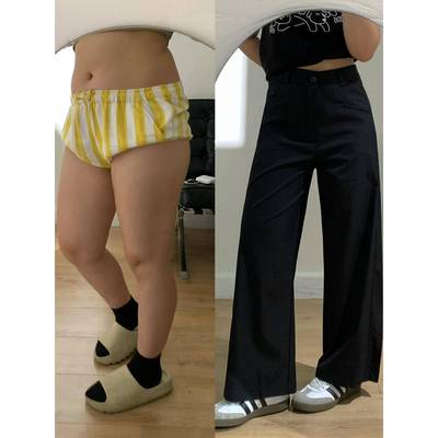 黑色直筒西装裤女秋季薄款胖妹妹mm梨型身材高腰显瘦宽松阔腿长裤