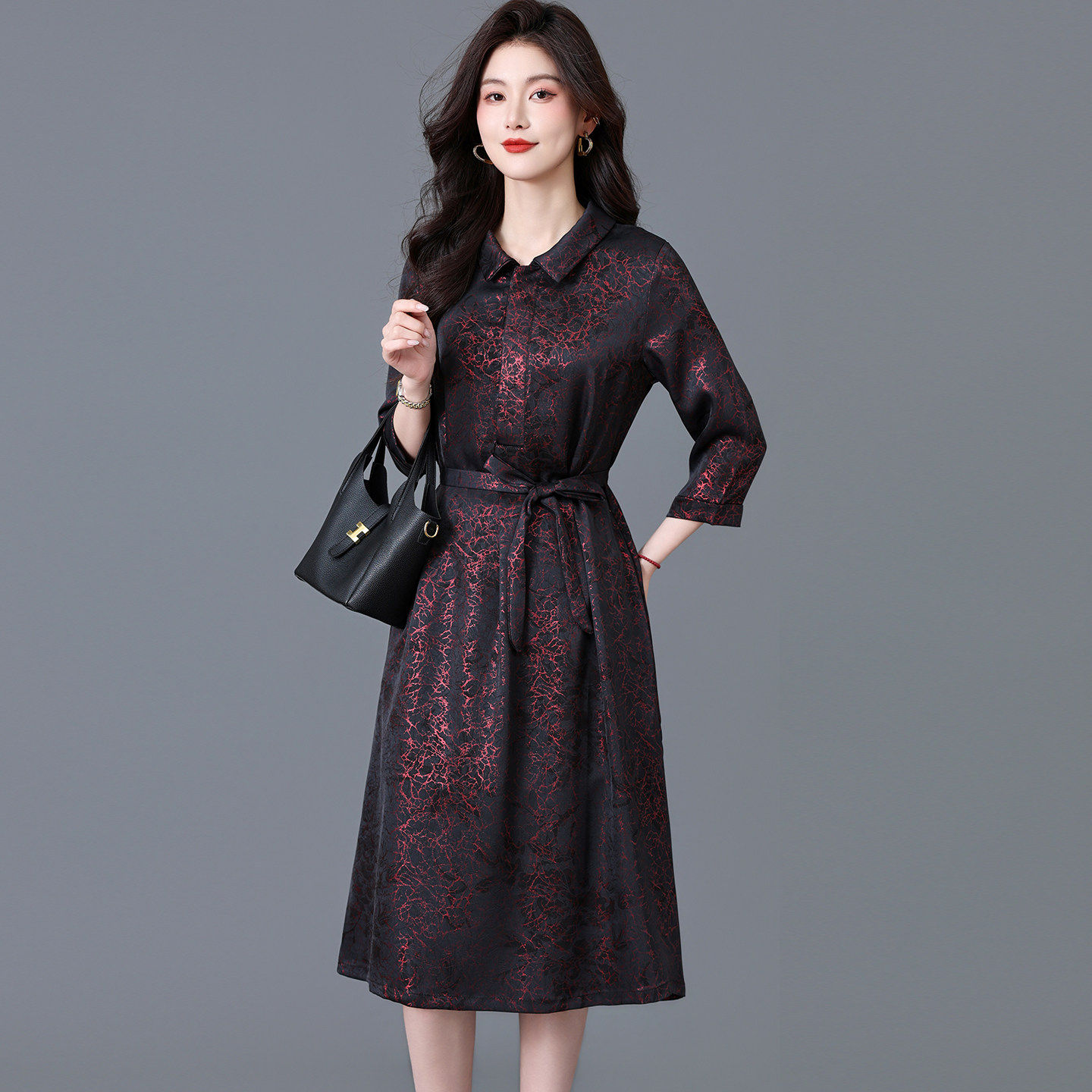 香云纱真丝连衣裙女夏季新款高级感中年妈妈气质显瘦桑蚕丝中长裙