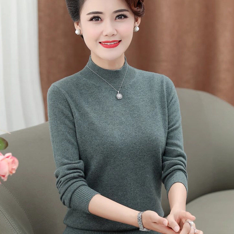 妈妈装100%纯羊毛衫女中