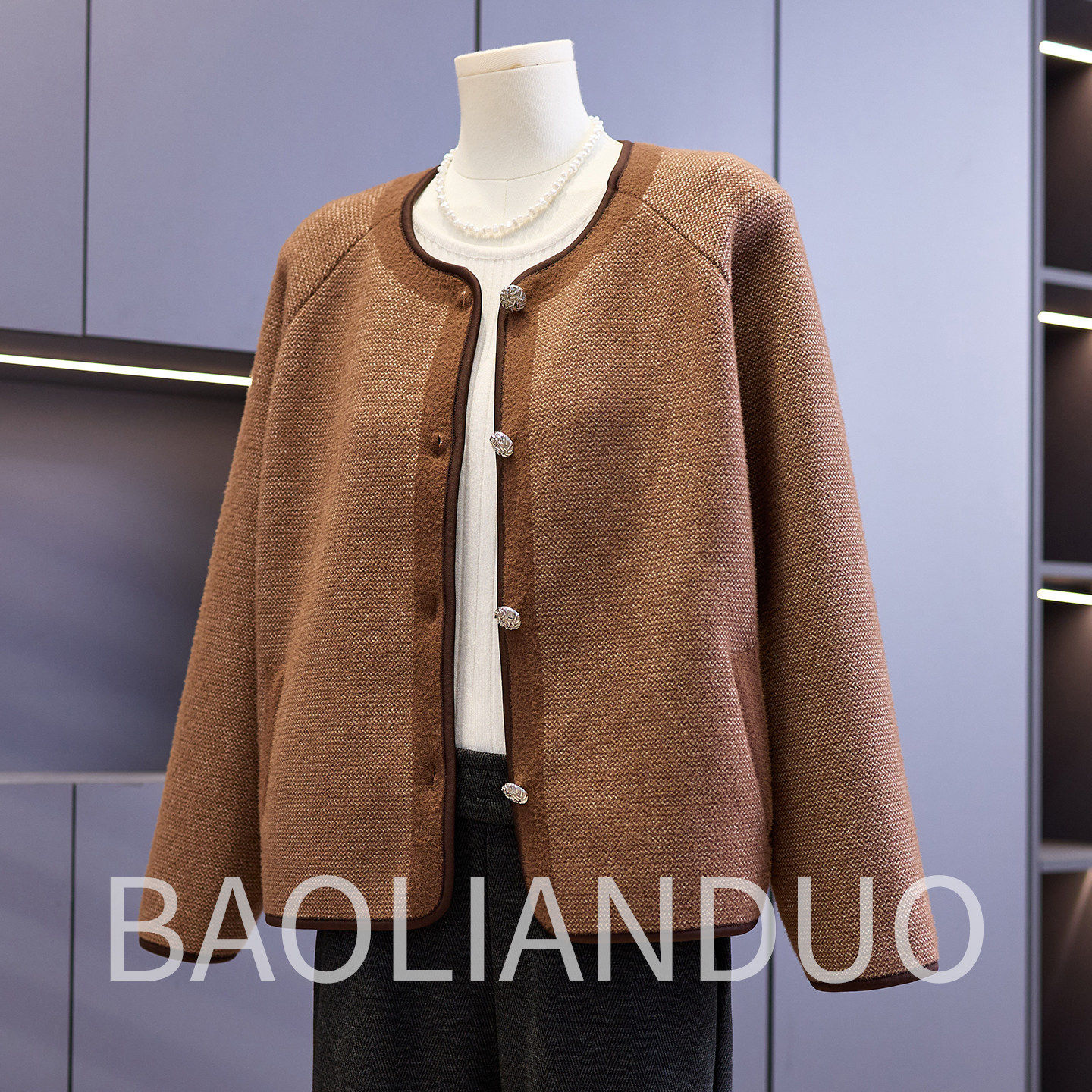 中年妈妈春装新款针织外套洋气圆领开衫中老年女装春秋小香风上衣