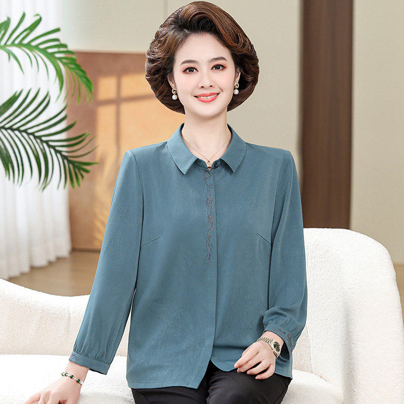 妈妈夏装长袖真丝衬衫女