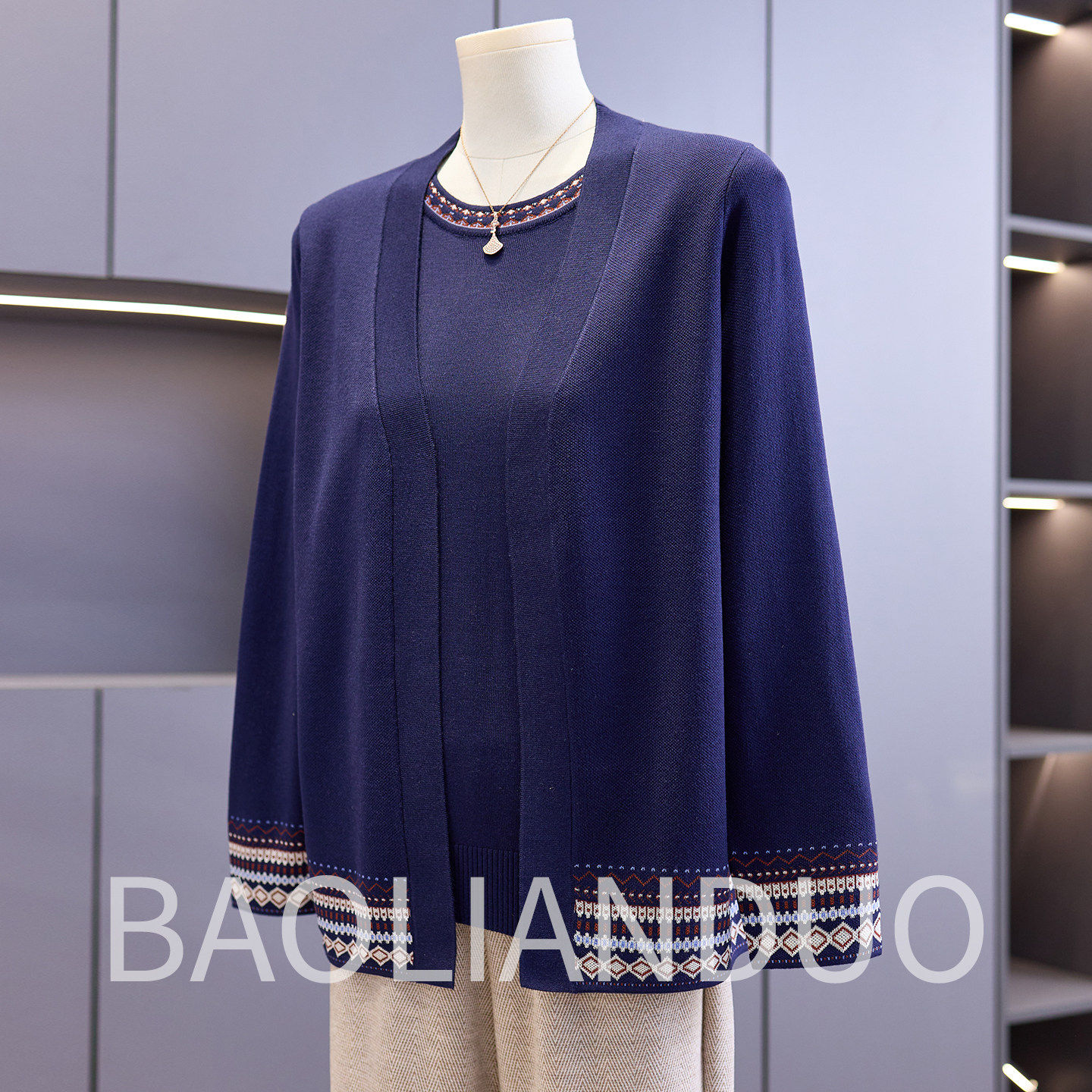 洋气妈妈春装针织开衫套装中年女装提花上衣中老年春秋新款两件套