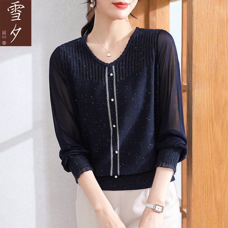 年轻妈妈春装长袖蕾丝减龄针织小衫2026新款中老年女装春秋上衣服