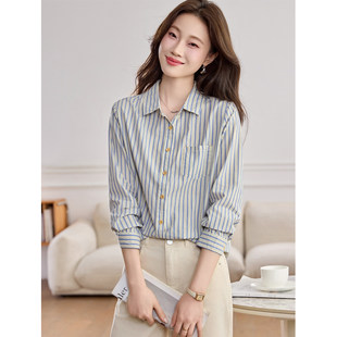 纯棉条纹衬衫女装2026春季新款休闲超火减龄气质衬衣早春长袖上衣