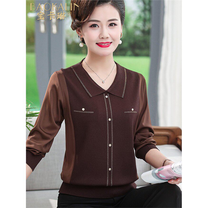 中年妈妈春装2025新款上衣长袖t恤中老年人女装春季小衫洋气高贵