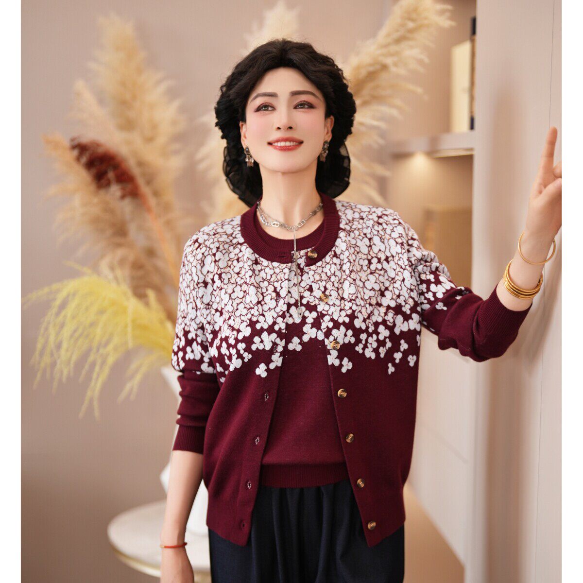 2026春季新款妈妈装针织衫两件套百搭上衣气质中年女装休闲毛衣