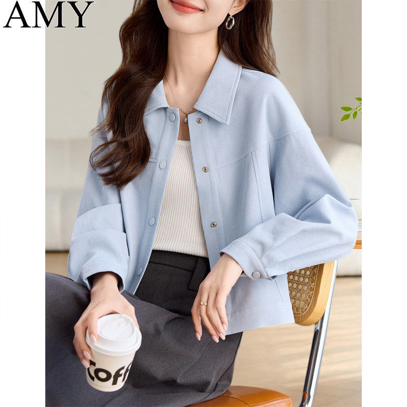 2025秋季新款设计感翻领宽松短外套长袖遮肉夹克通勤洋派上衣女士