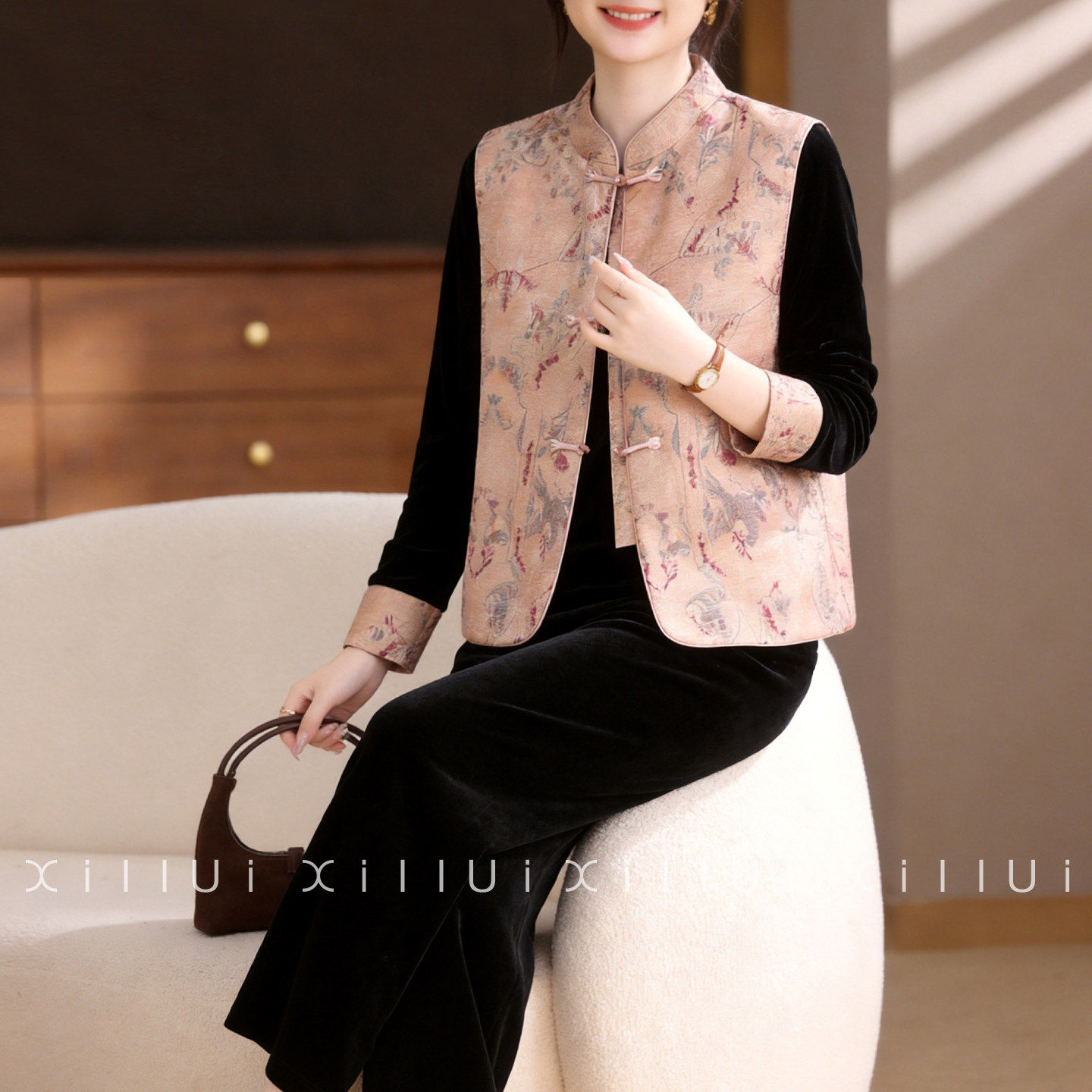 喜卉新中式马甲三件套妈妈春装洋气显瘦上衣休闲裤套装中老年女装