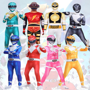 万圣节演出服迷你特工队连体紧身衣服cos表演服恐龙战队红蓝战士