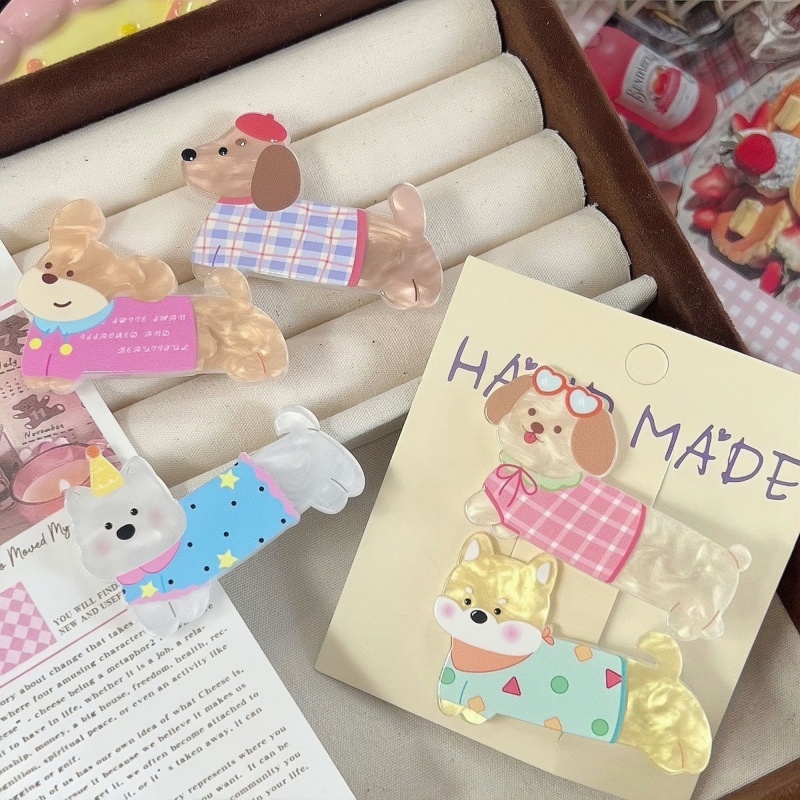 可爱卡通少女心小狗亚克力发夹ins日韩百搭学生刘海侧边卡通头饰