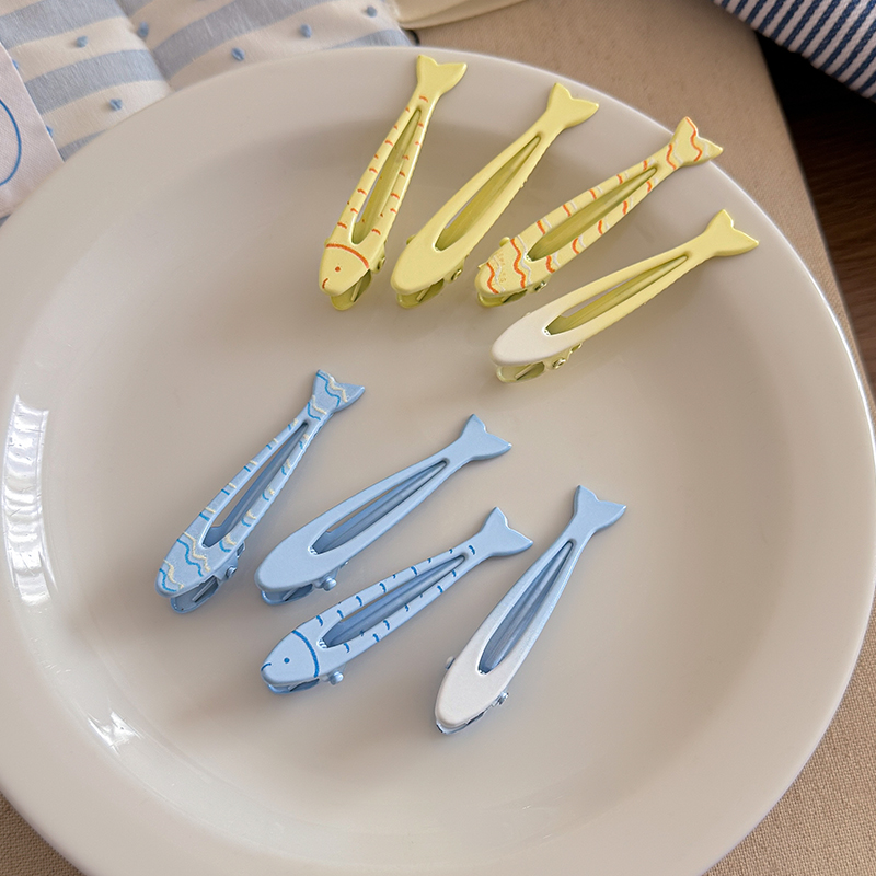 小清新蓝色小鱼发夹女侧边碎发刘海夹少女鸭嘴夹可爱儿童发卡头饰