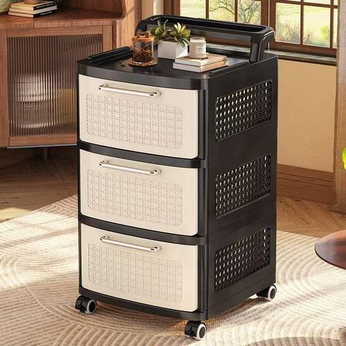 新中式小推车置物架落地抽屉式