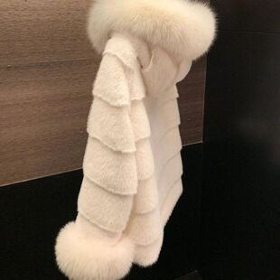 2025冬新款年轻款环保貂绒毛领连帽皮加厚毛毛外套女中长款