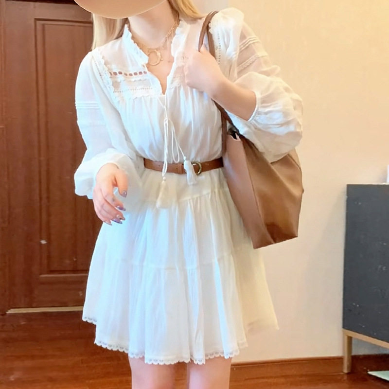 法式小个子白色衬衫连衣裙子女早秋季2024新款别致绝美质气质短裙