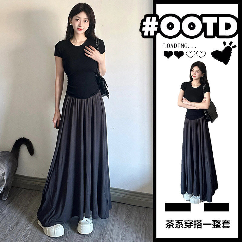 夏季小个子女装茶系穿搭甜辣chic上衣裙子盐系轻熟两件套装连衣裙