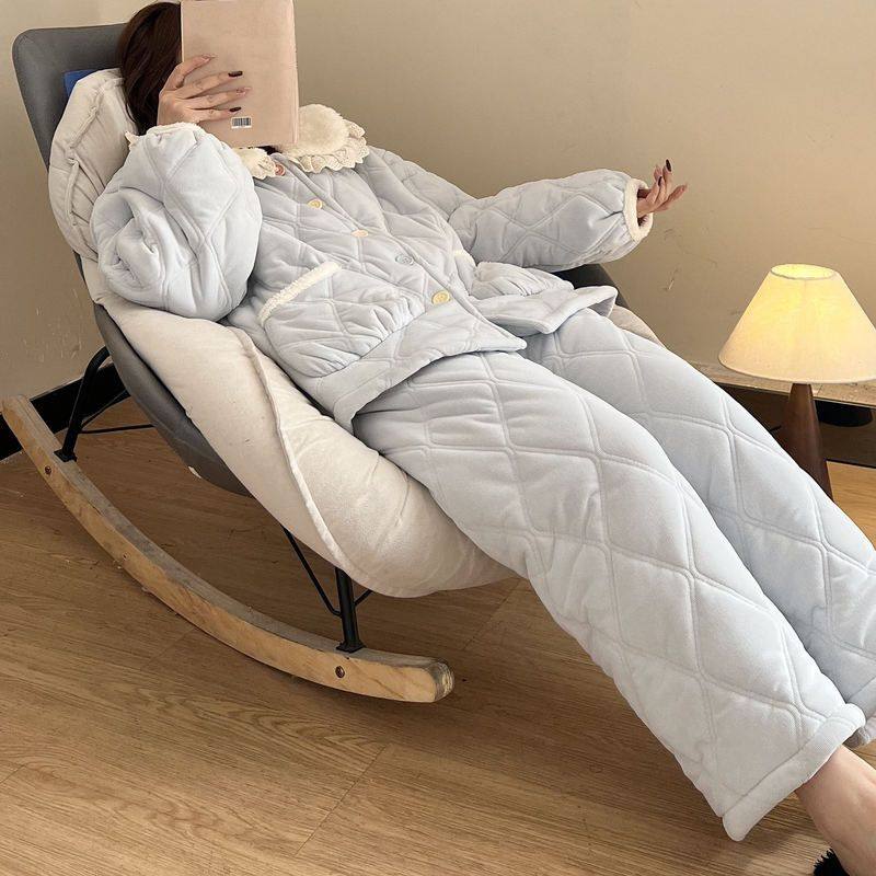 甜美baby蓝夹棉睡衣女2025年冬季新款大码加绒加厚棉袄家居服套装,女士内衣/男士内衣/家居服,睡衣/家居服套装,淘宝优惠券,粉丝福利购,淘宝优惠卷