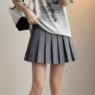 美式小个子学院风灰色辣妹百褶裙女春夏显瘦高腰短裙复古半身裙潮