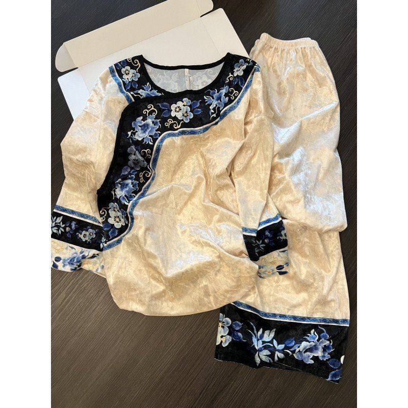 高级感中式国风花卉金丝绒睡衣女春秋季新款亲肤可外穿家居服套装,女士内衣/男士内衣/家居服,睡衣/家居服套装,淘宝优惠券,粉丝福利购,淘宝优惠卷