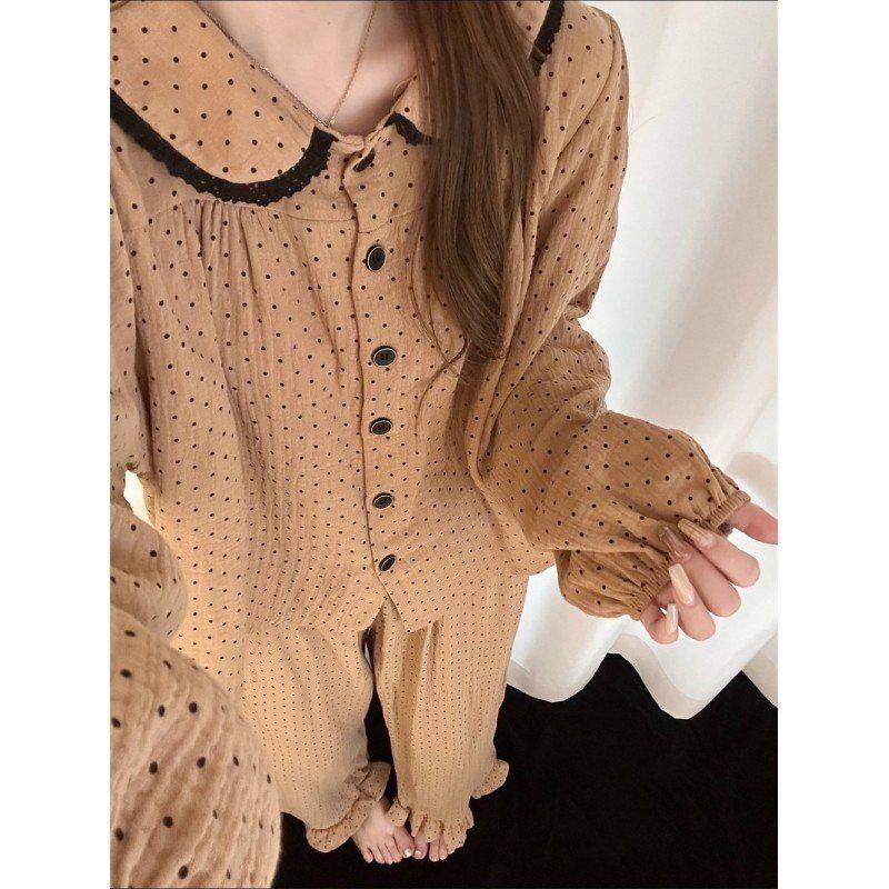 韩系甜美气质波点棉纱睡衣女春秋季新款舒适休闲风宽松家居服套装,女士内衣/男士内衣/家居服,睡衣/家居服套装,淘宝优惠券,粉丝福利购,淘宝优惠卷