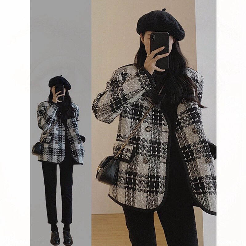炸街气质感短款粗花呢上衣女春秋设计感小众小香风格子外套百搭