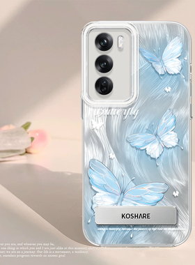蓝色蝴蝶适用oppoReno12手机壳Reno12pro新款羽纱rone保护套0pp0隐形支架opopreno自带opp0pp0pporeno12 系列
