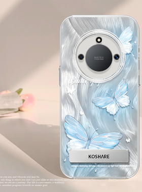 蓝色蝴蝶适用荣耀X50手机壳X40gt竞速版华为隐形支架hono50pro套x5o新款por叉专用x30i女honorx20se壳