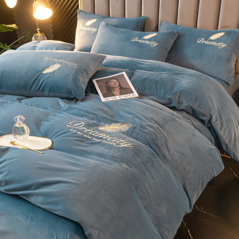 加厚牛奶珊瑚绒四件套冬天双面法兰绒被套冬季加绒床单三件套保暖