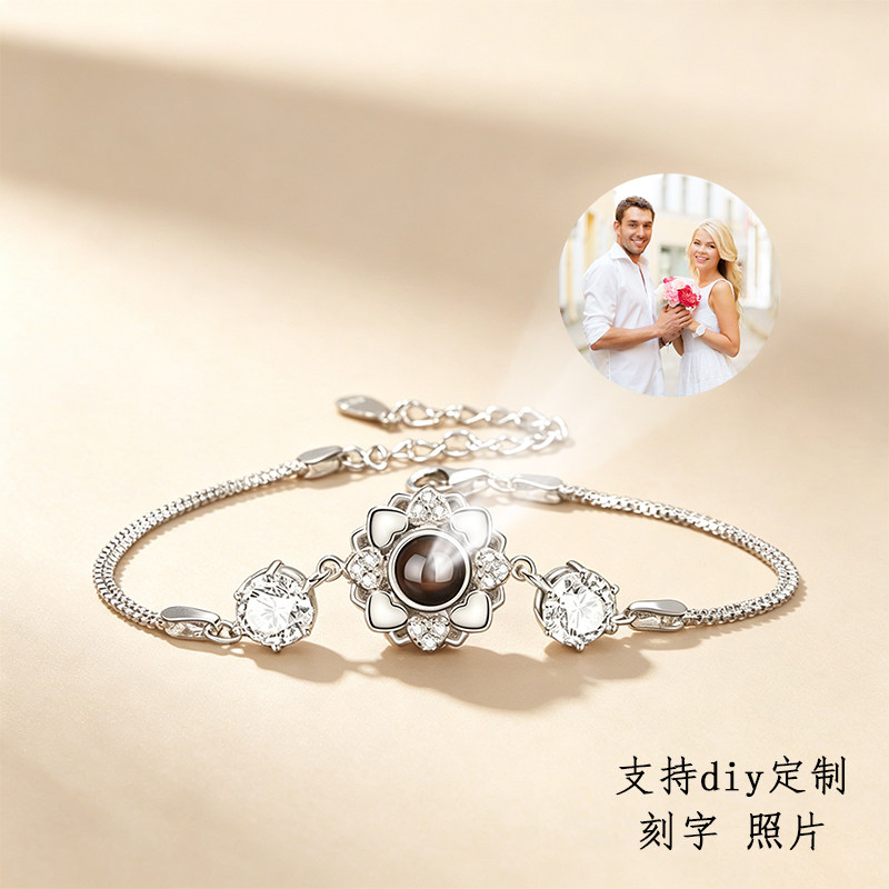 投影手链女S925纯银花朵ins风