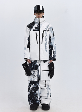 KEEPMONEY雪山渐变滑雪服套装男女单板防水小众复古扎染雪服雪裤