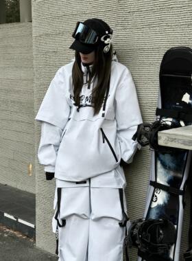 KEEPMONEY2025新款美式系列小众白色滑雪服套装男女同款加绒保暖