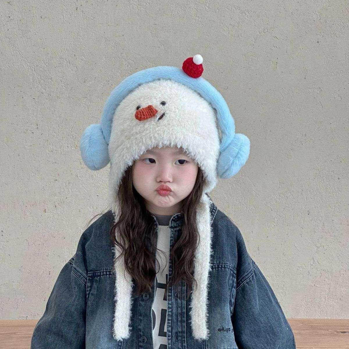 儿童帽子秋冬季男女童宝宝可爱毛绒针织护耳帽冬天保暖防风套头帽