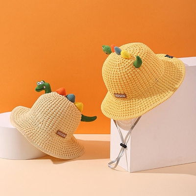 儿童草帽夏季宝宝遮阳帽男童帽子渔夫帽女童防晒帽凉帽透气太阳帽