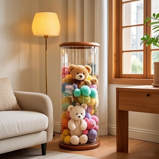 娃娃整理桶高透明毛绒玩具置物架子玩偶公仔储物桶儿童娃娃收纳桶