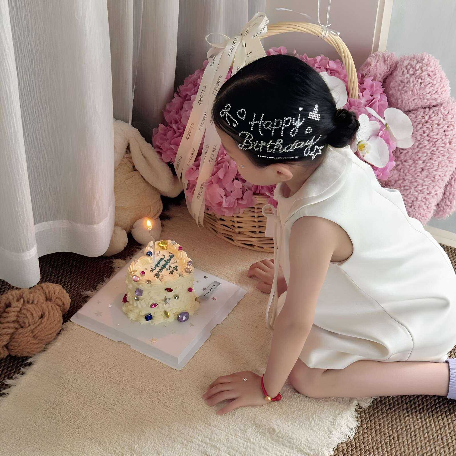 儿童生日钻贴HappyBirthday水钻贴纸贴头发装饰拍照出片氛围道具